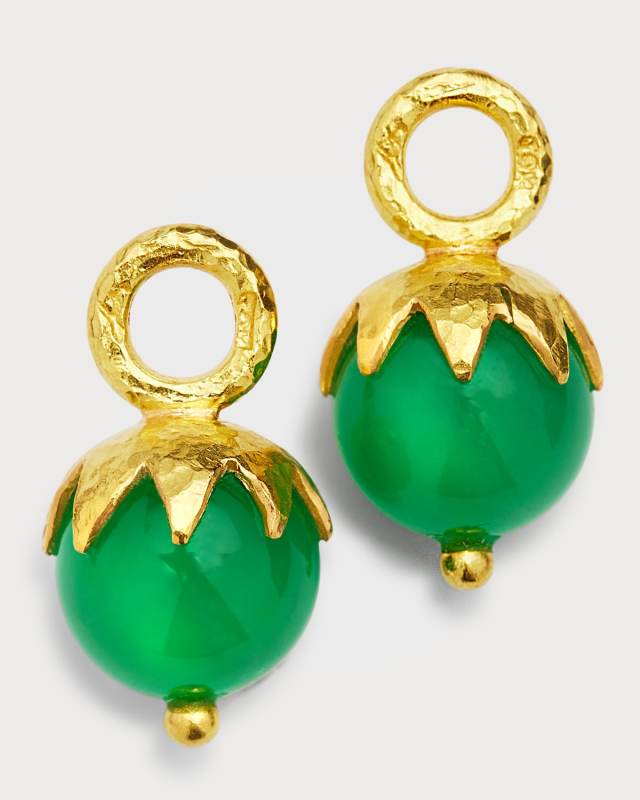 19K Chrysoprase with Eggplant Cap Earring Pendants, 12x10mm