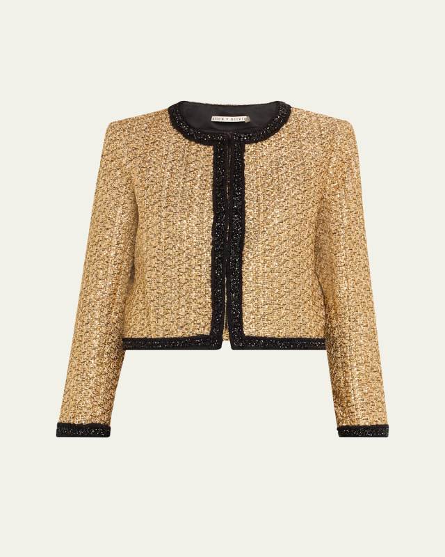 Landon Embellished Cropped Tweed Jacket