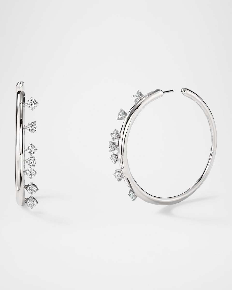 Barre Medium 18K White Gold Floating Diamond Hoops