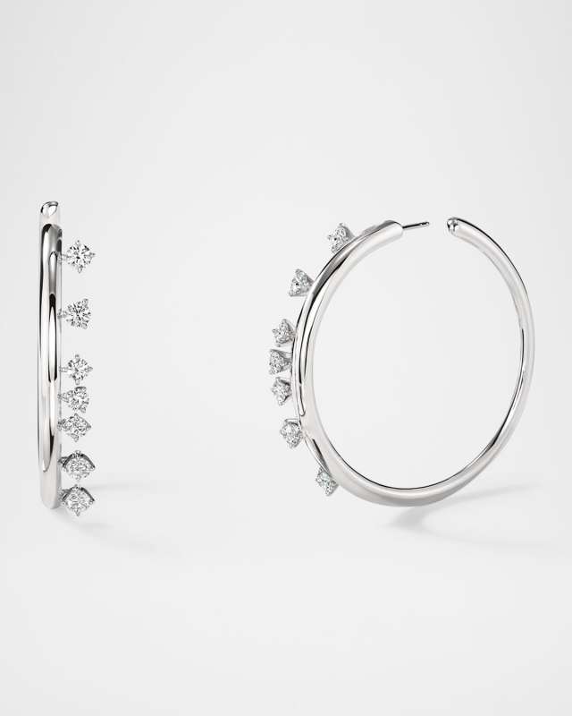 Barre Medium 18K White Gold Floating Diamond Hoops
