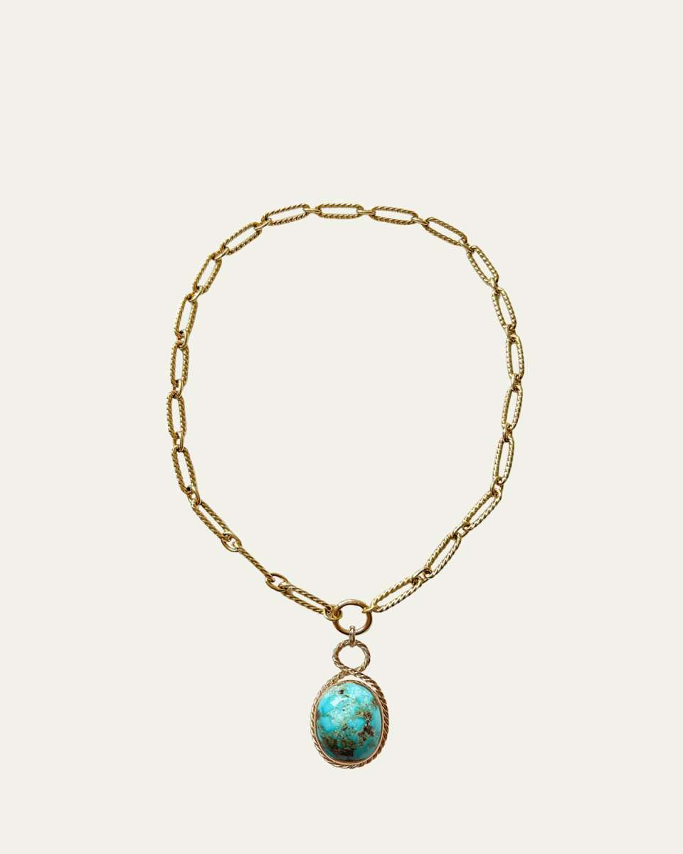 One Of A Kind Turquoise Cabochon Handmade Necklace, 16"L