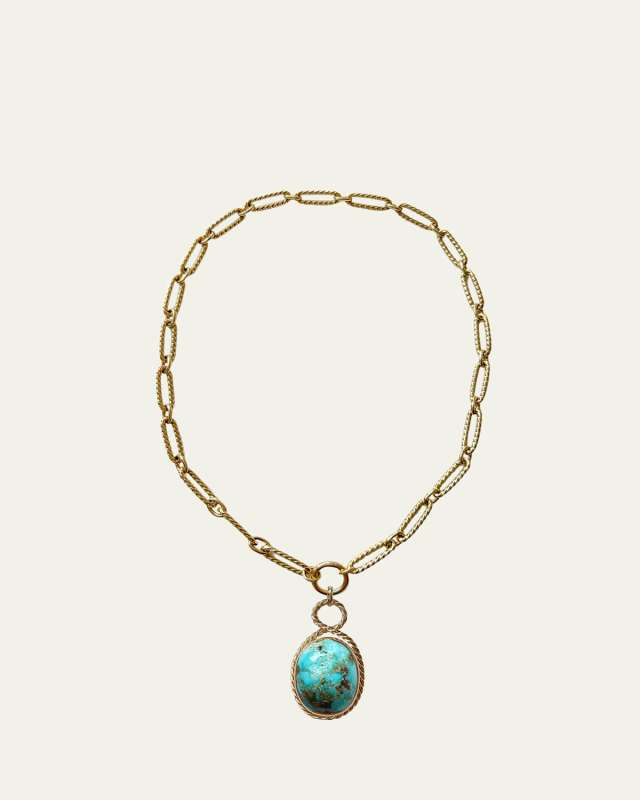 One Of A Kind Turquoise Cabochon Handmade Necklace, 16"L