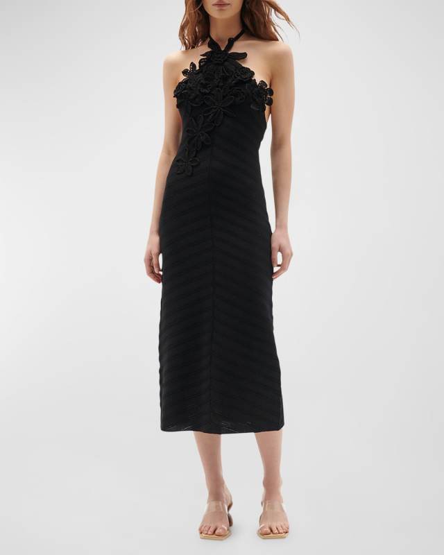 Ayellet Crochet Knit Flower Halter Midi Dress