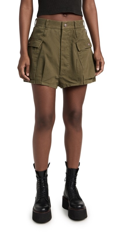 R13 Bubble Skort Olive Herringbone