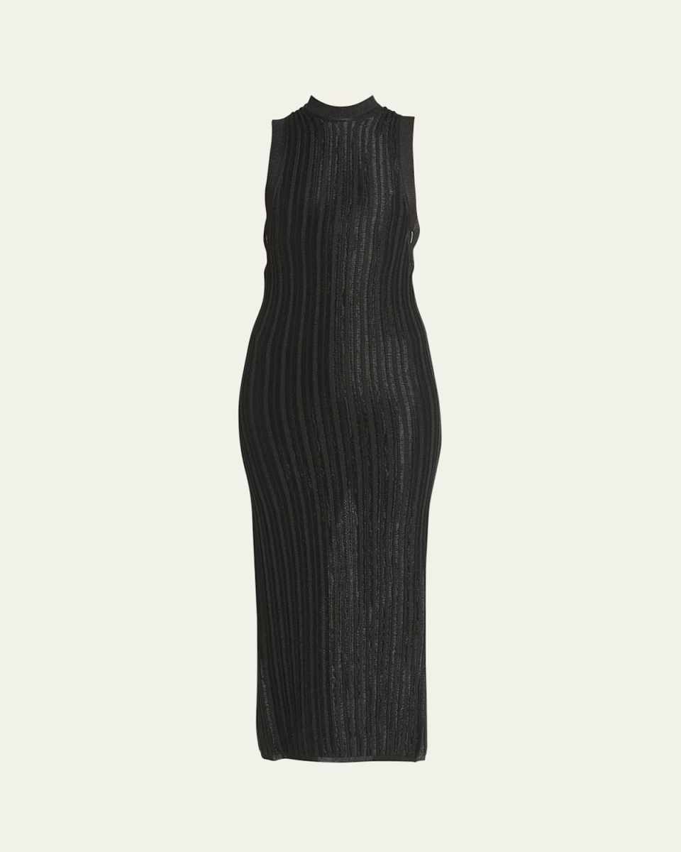 Lurex Ribbed Knit Midi Dress