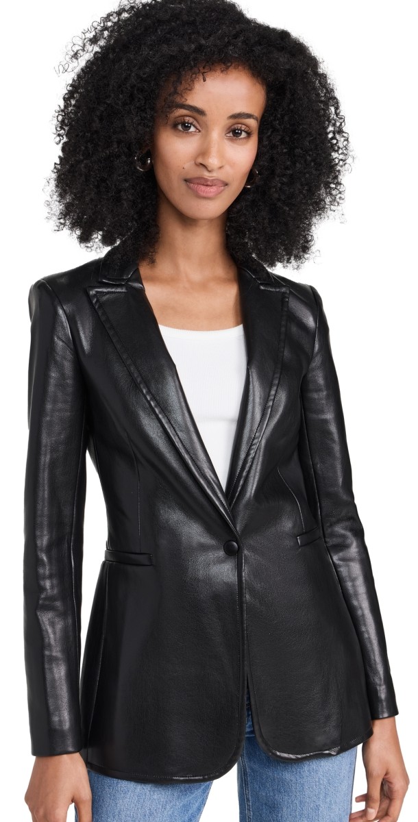 alice + olivia Breann Vegan Leather Fitted Blazer Black
