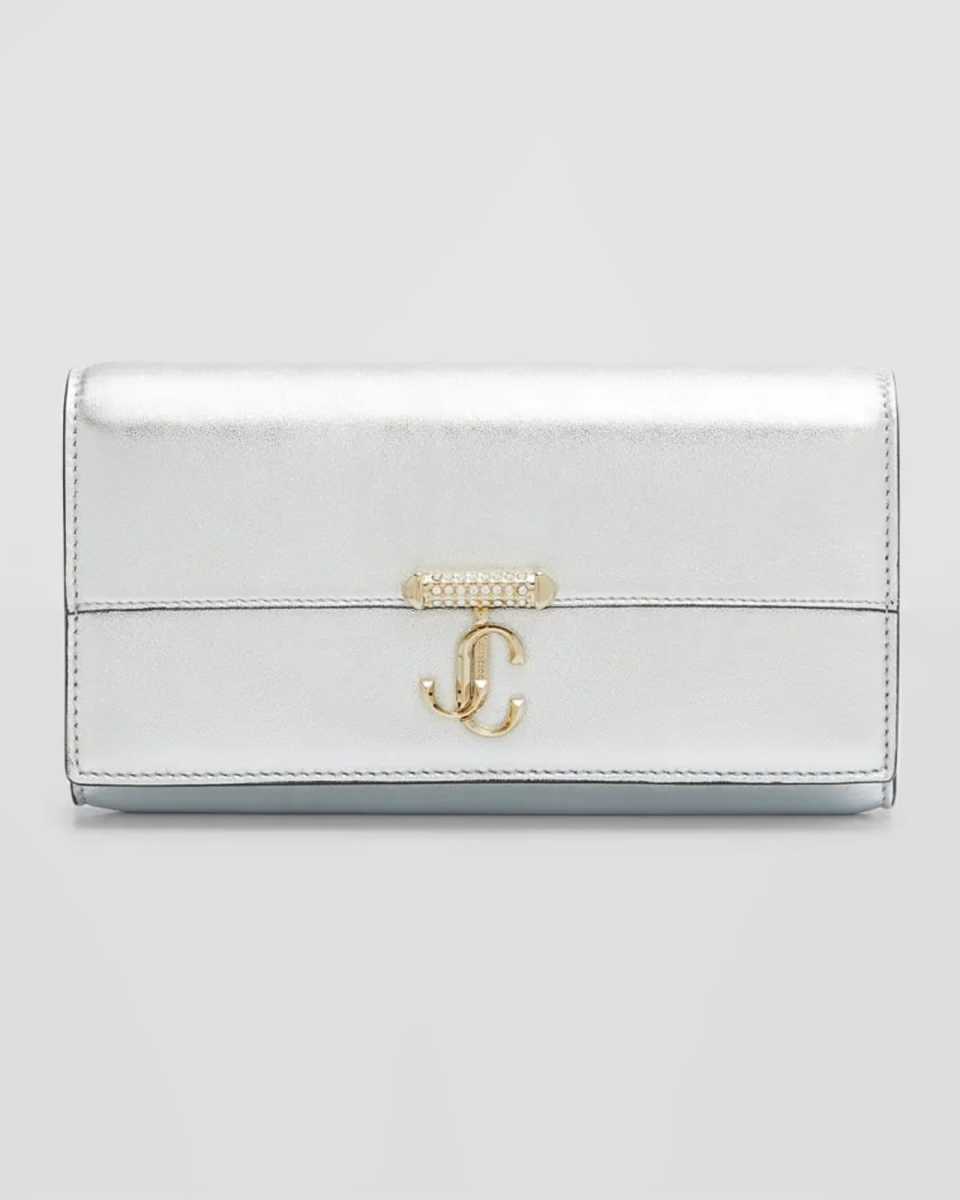 Varenne Metallic Leather Wallet with Embellished Strap