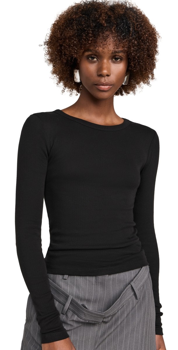 St. Agni Cotton Soft Rib Long Sleeve Top Black