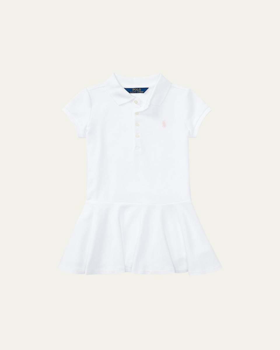 Girl's Short-Sleeve Knit Drop-Waist Polo Dress, Size 2-4