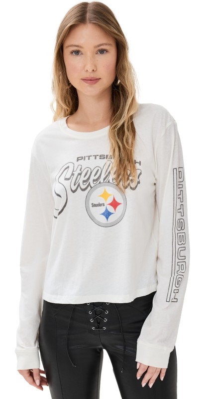 Junk Food Steelers Long Sleeve Crop Tee White