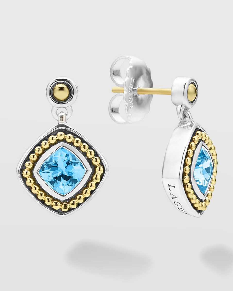 Rittenhouse Blue Topaz 6mm Cushion Post and Drop Earrings
