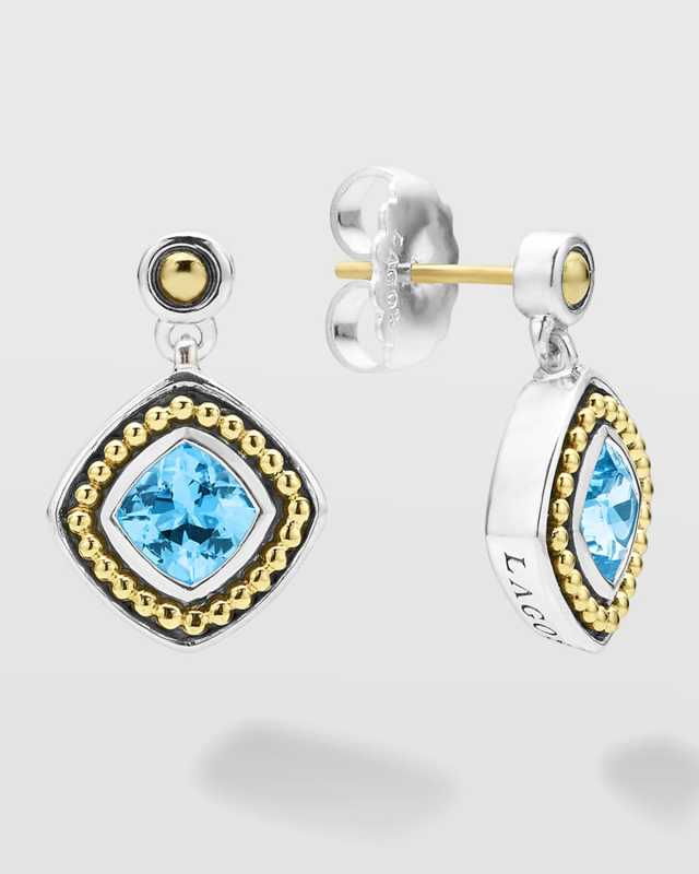 Rittenhouse Blue Topaz 6mm Cushion Post and Drop Earrings