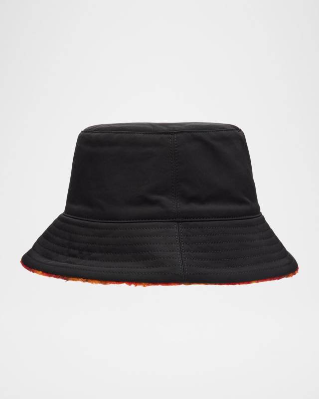 Men's Reversible Nylon to Fleece Check Bucket Hat