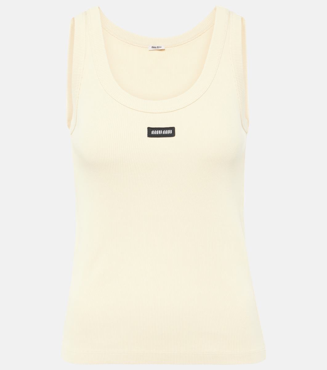 MIU MIU Logo ribbed-knit cotton jersey tank top