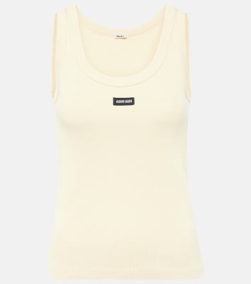 MIU MIU Logo ribbed-knit cotton jersey tank top