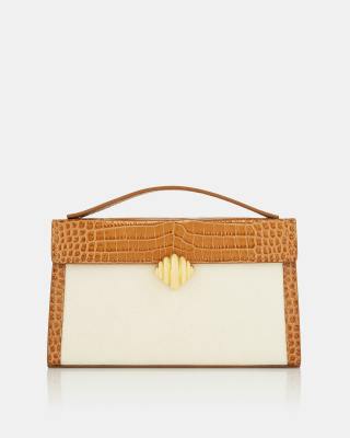 Aquazzura Alex Rivière croc-effect leather-trimmed canvas clutch