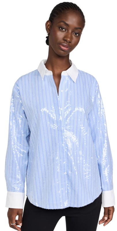 English Factory Sequin Stripe Shirt Blue