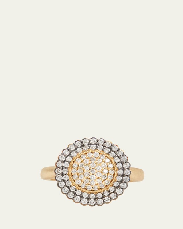 18K Yellow Gold Diamond Disc Ring with Blackened Edge