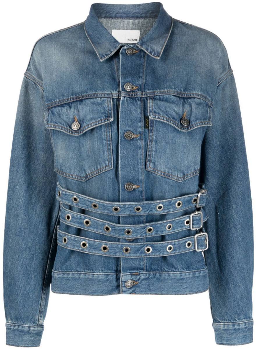 belt-detail denim jacket