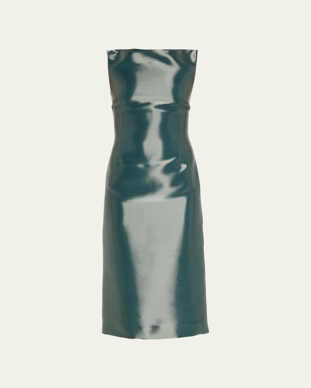 Arella Boat-Neck Satin Midi Dress