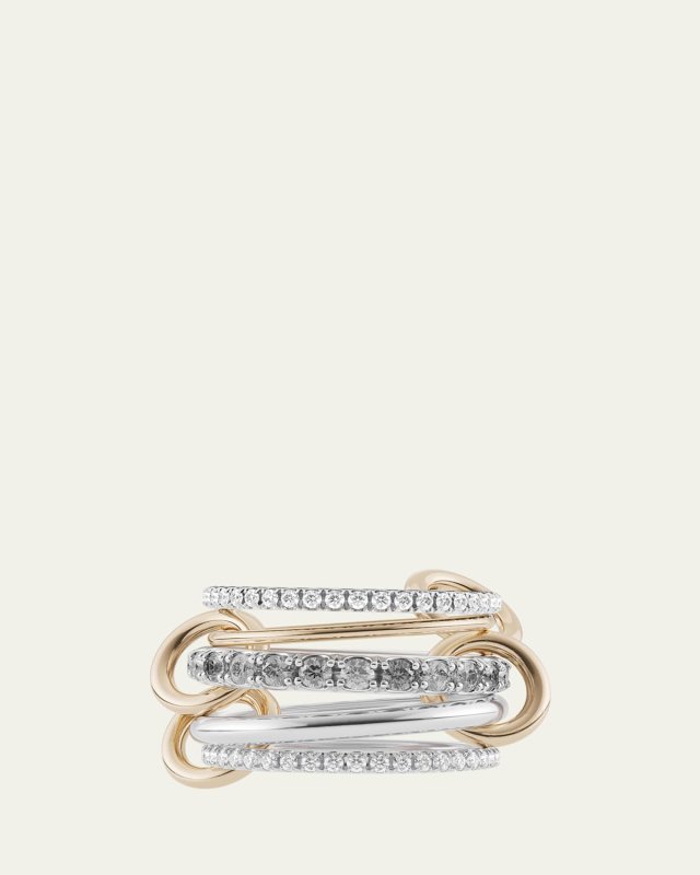 Aquarius SG Gris Five Link Ring in Sterling Silver and 18K Yellow Gold with U Pave Grey and White Diamonds