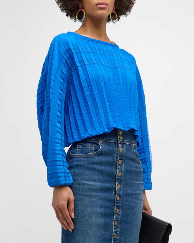Macy Pleated Long-Sleeve Blouse