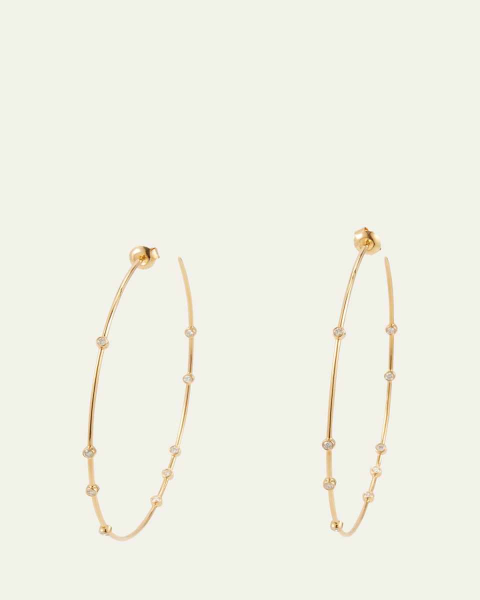 18K Yellow Gold Floating Diamond Hoop Earrings, 3" Dia.
