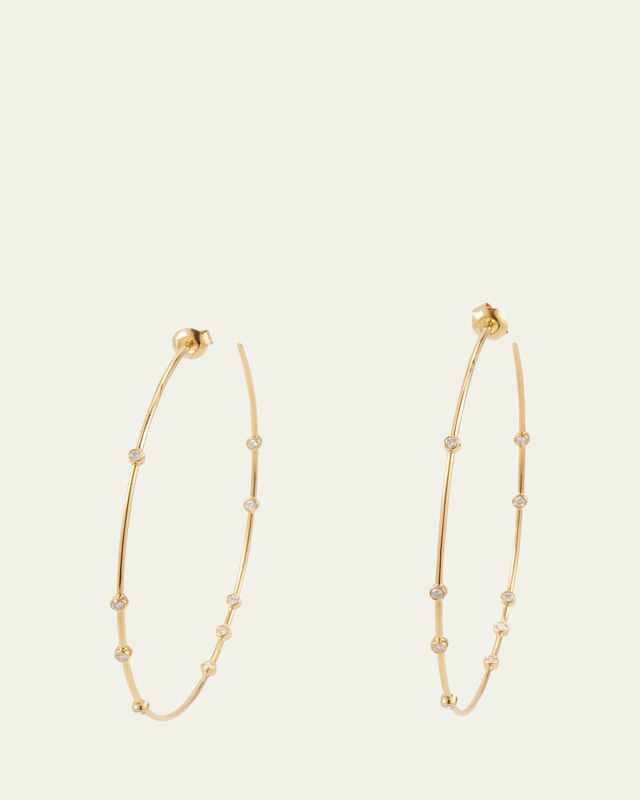 18K Yellow Gold Floating Diamond Hoop Earrings, 3" Dia.