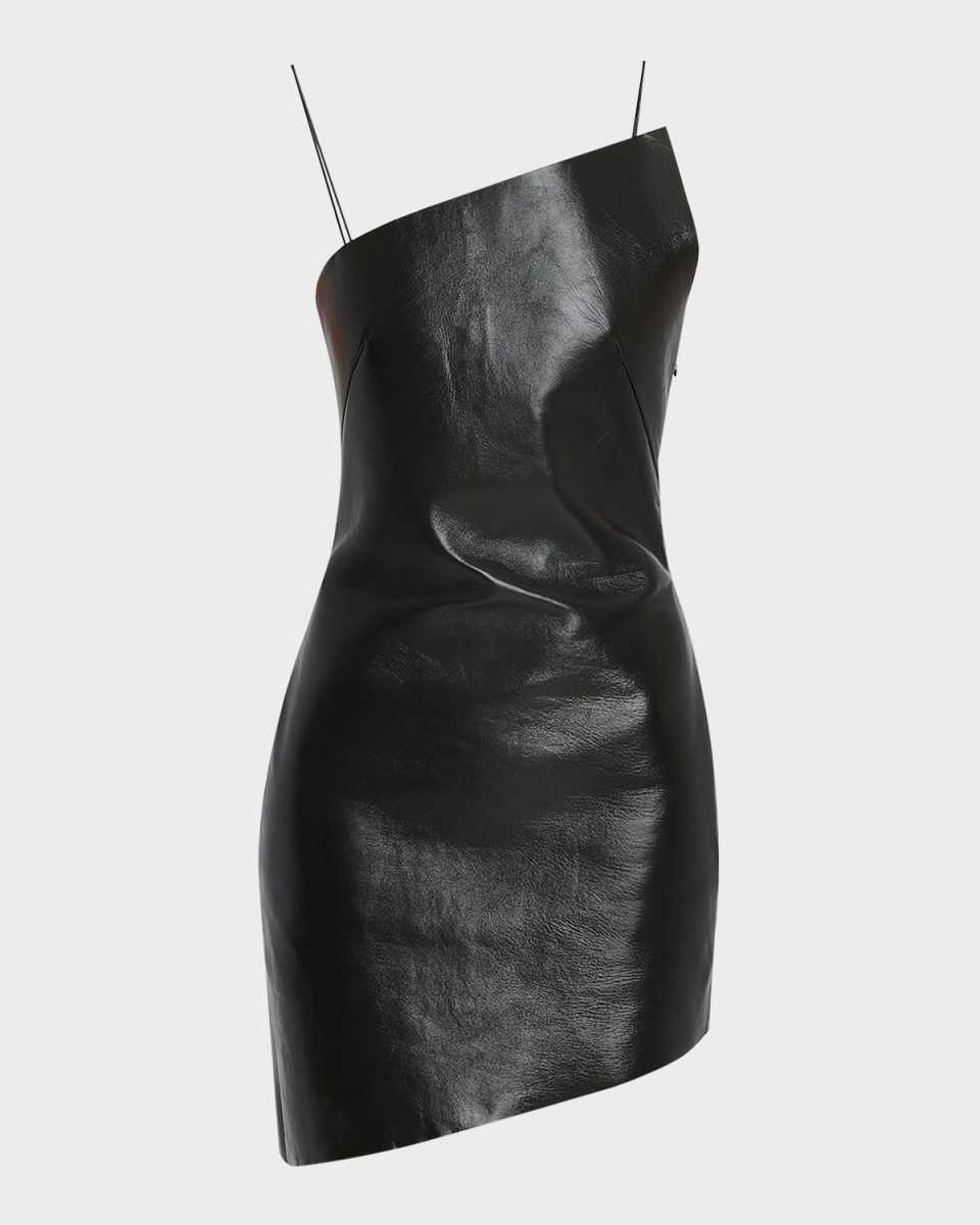 Asymmetric Mini Leather Dress