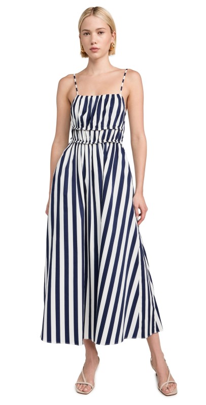 English Factory Stripe Sleeveless Maxi Dress Navy/White