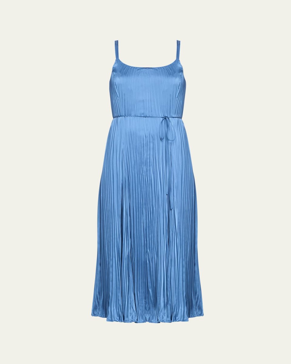 Pleated Crushed Satin Midi Slip Dress