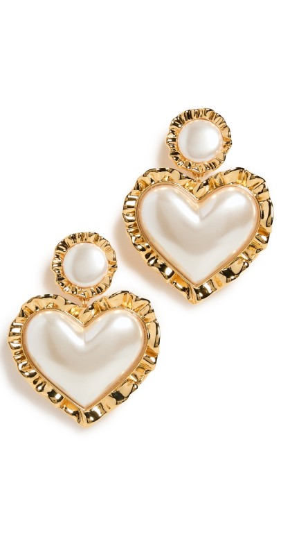Lele Sadoughi Heart Ruffle Drop Earrings Pearl