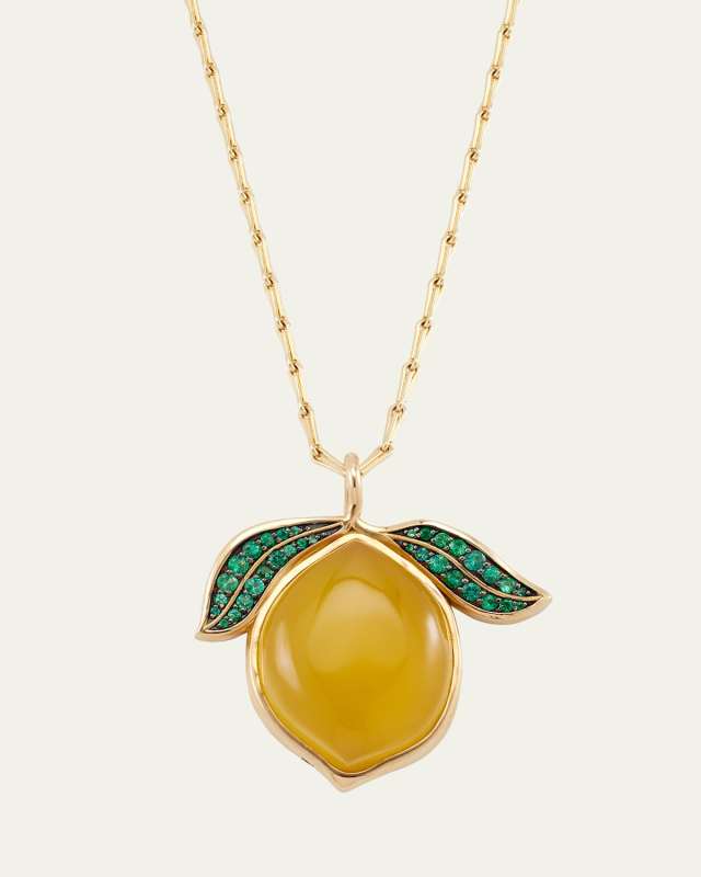 Yellow Opal and Green Emerald Lemon Pendant Necklace