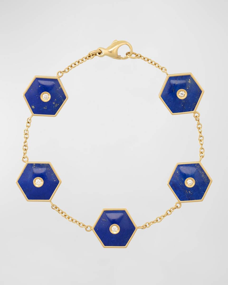 Baia Sommersa 18K Yellow Gold Bracelet with White Diamonds and Lapis