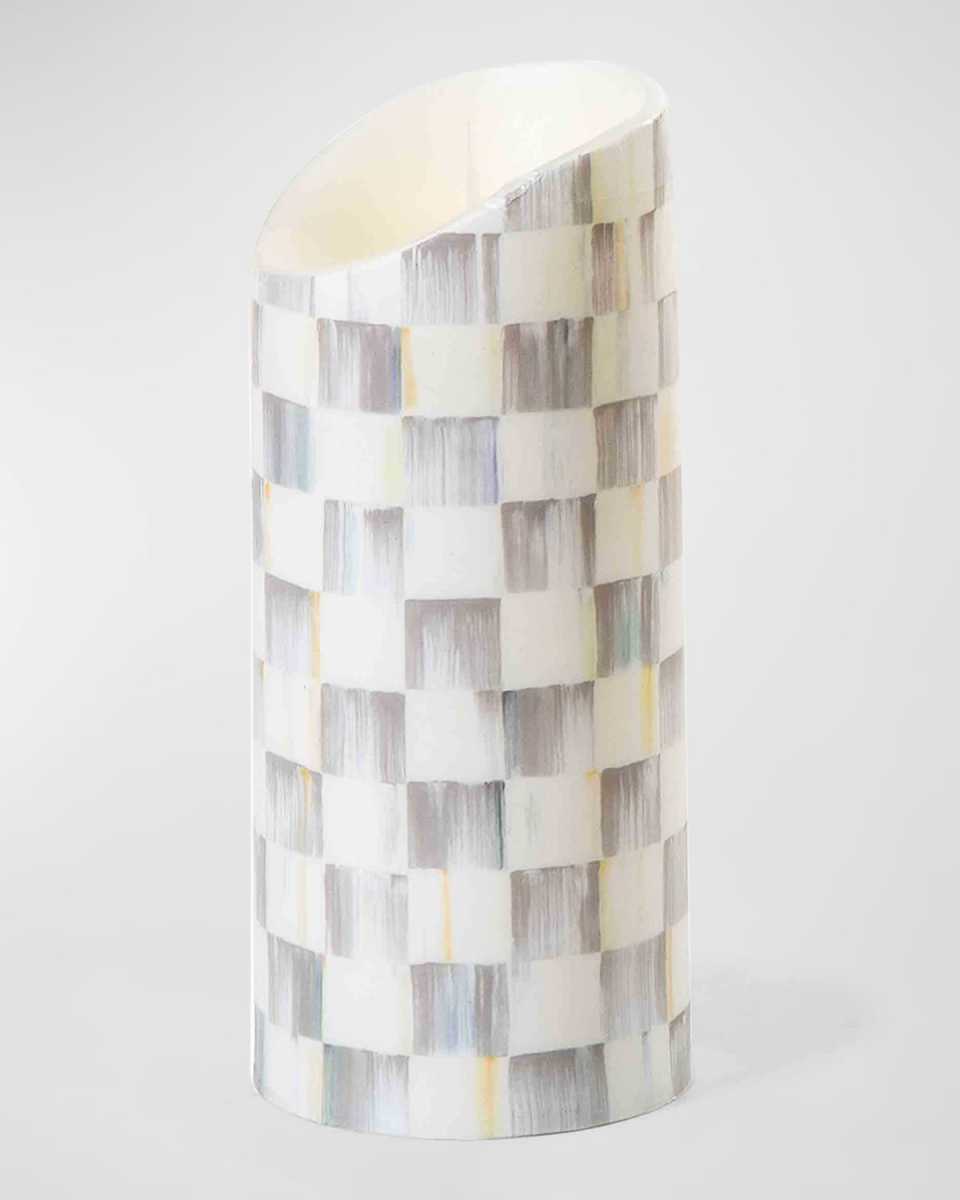 Sterling Check Flickering Pillar Candle, 7"