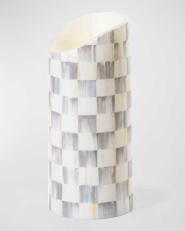Sterling Check Flickering Pillar Candle, 7"