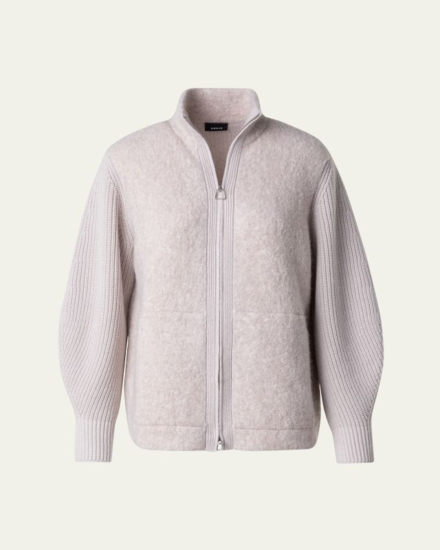 Cashmere and Silk Knit Cardigan with Boucle Front