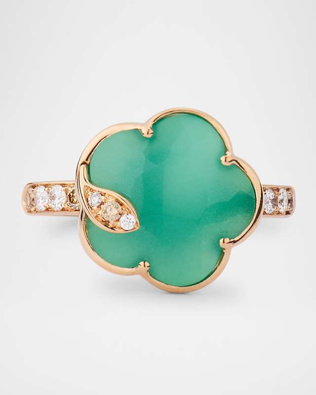 Ton Joli 18K Rose Gold Diamond Ring with Green Agate