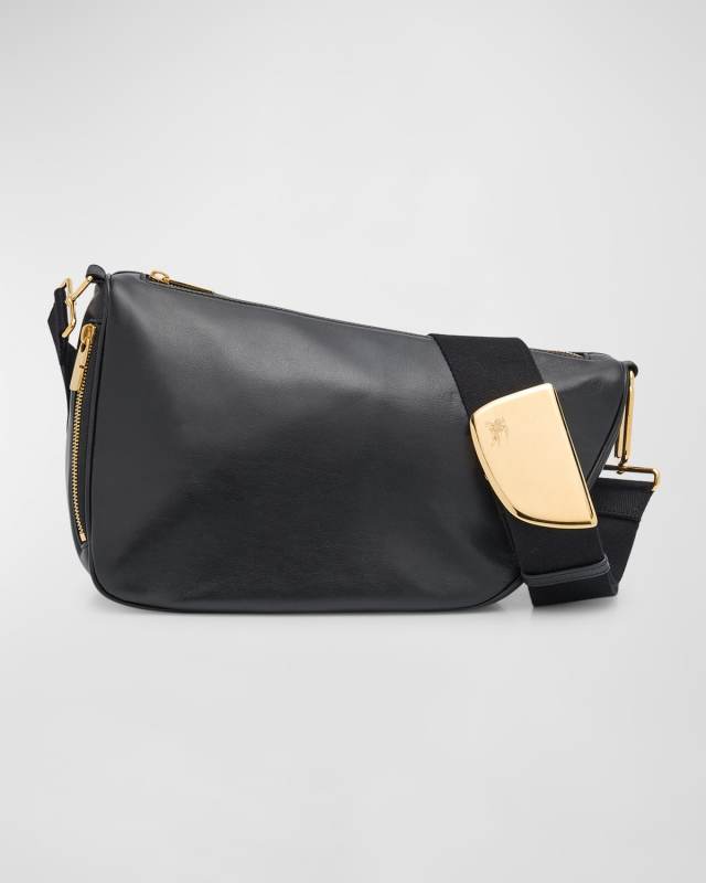Shield Zip Leather Messenger Bag