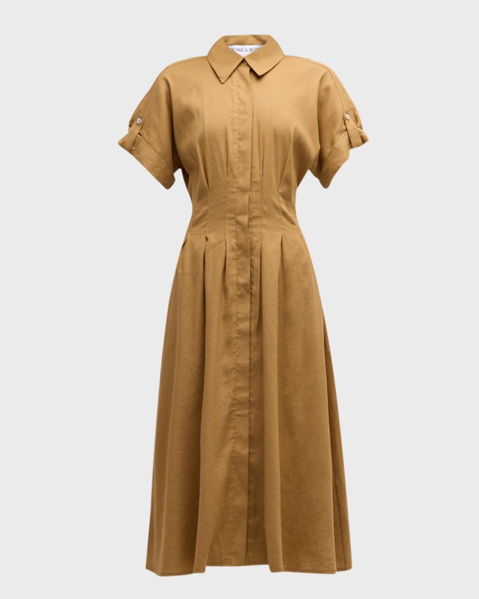 Adavi Waisted Button-Front Midi Dress