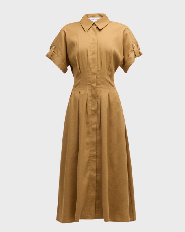 Adavi Waisted Button-Front Midi Dress