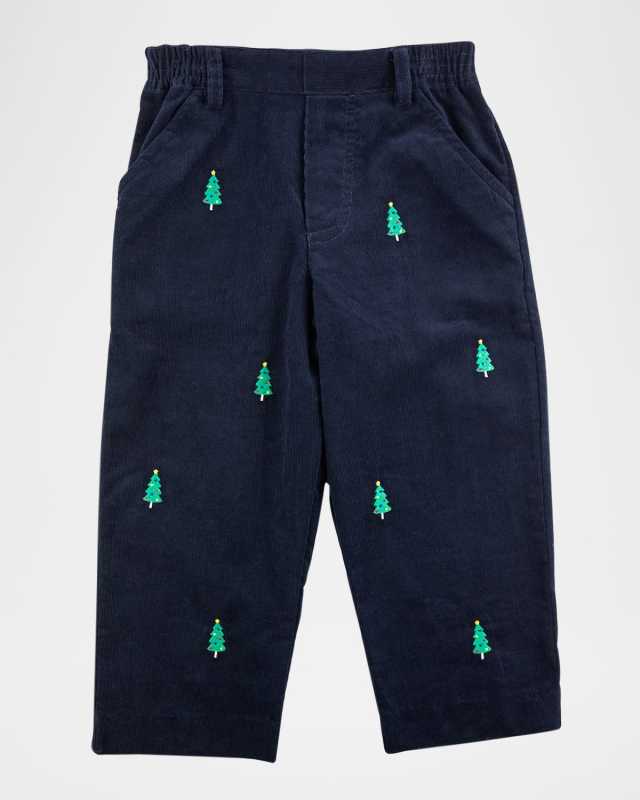 Boy's Corduroy Pants W/ Embroidered Christmas Trees, Size 12M-24