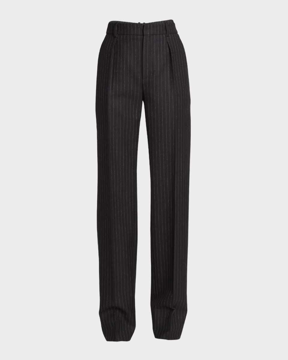 Pleated Straight-Leg Pinstripe Pants
