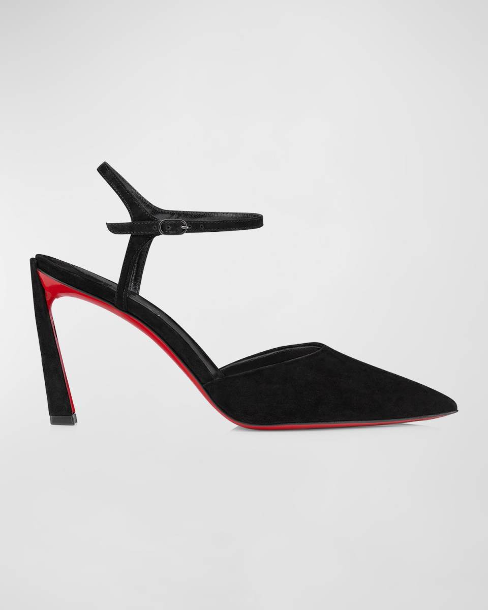 Condora Suede Ankle-Strap Red Sole Pumps