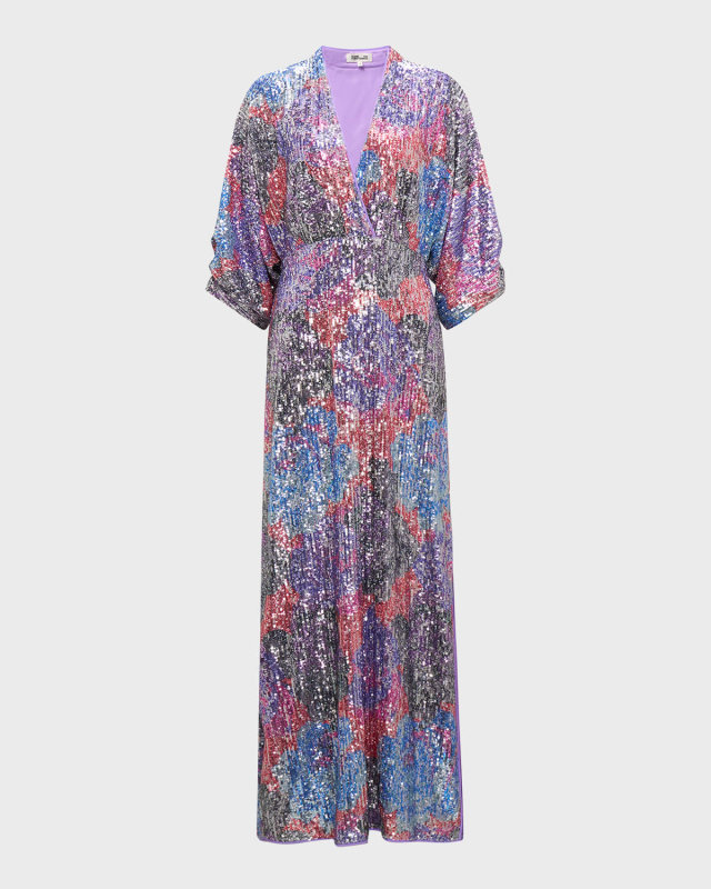 Jessel Dolman-Sleeve Sequin Maxi Dress