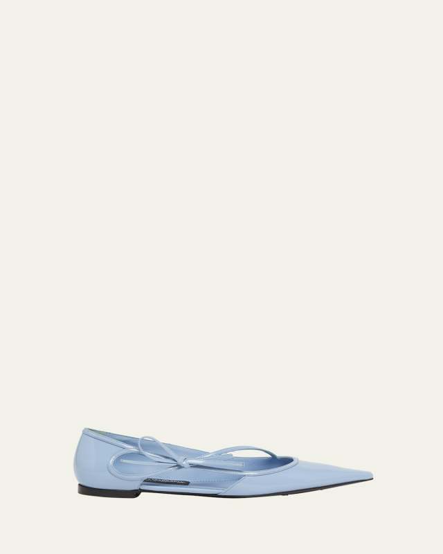 Leather Bow Snip-Toe Ballerina Flats