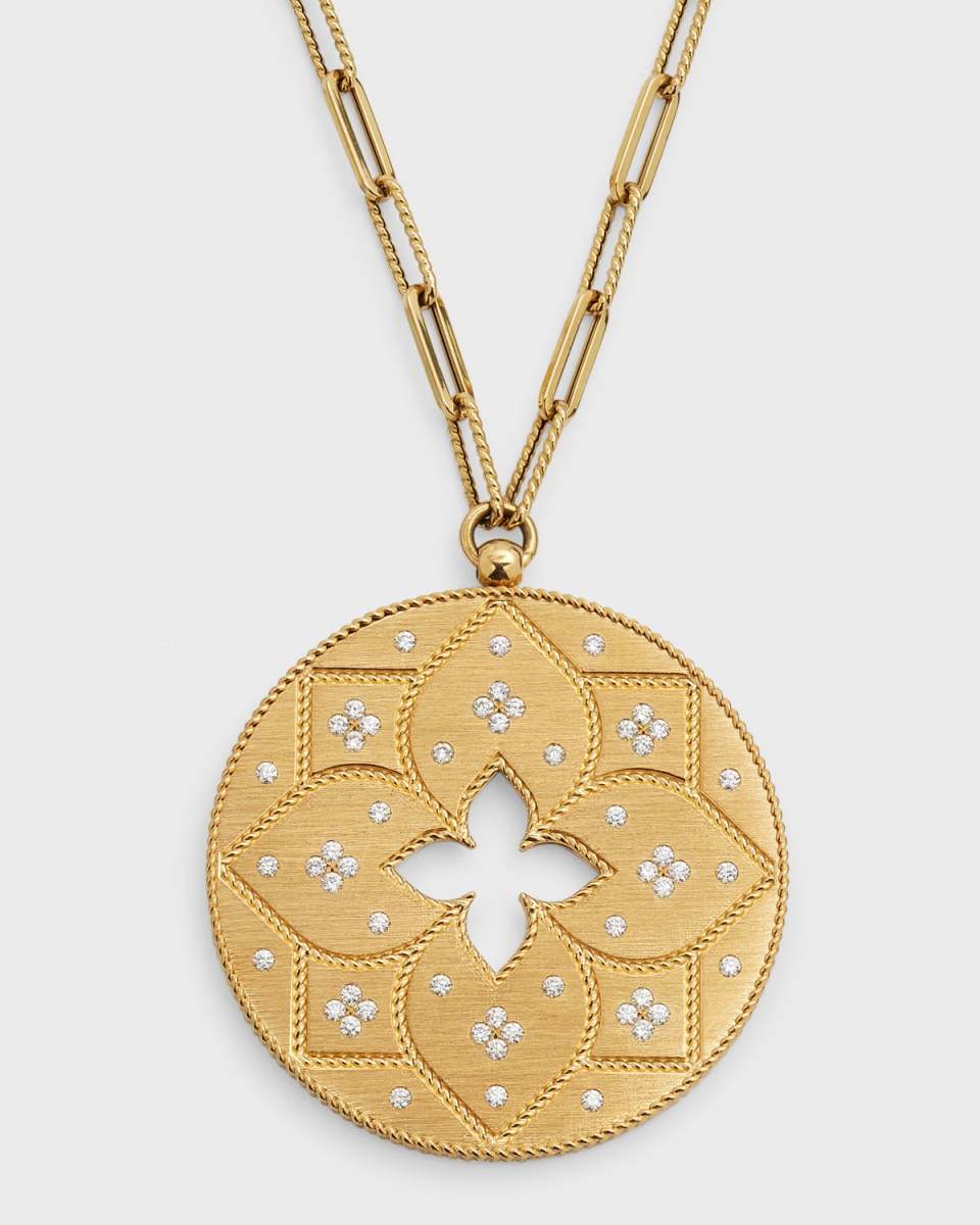 18K Yellow Gold Venetian Princess Diamond Medallion Necklace