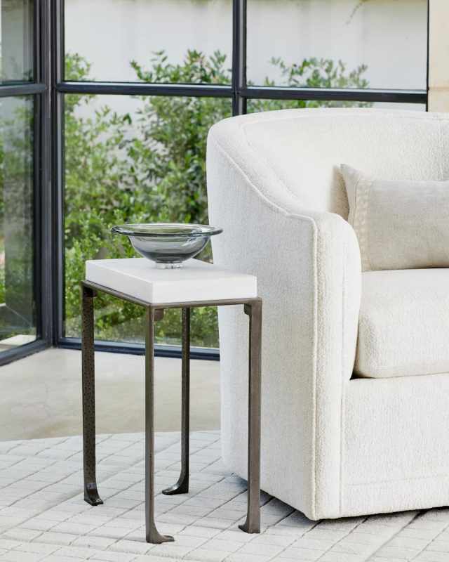 Small Zen Side Table with White Honed Marble Top