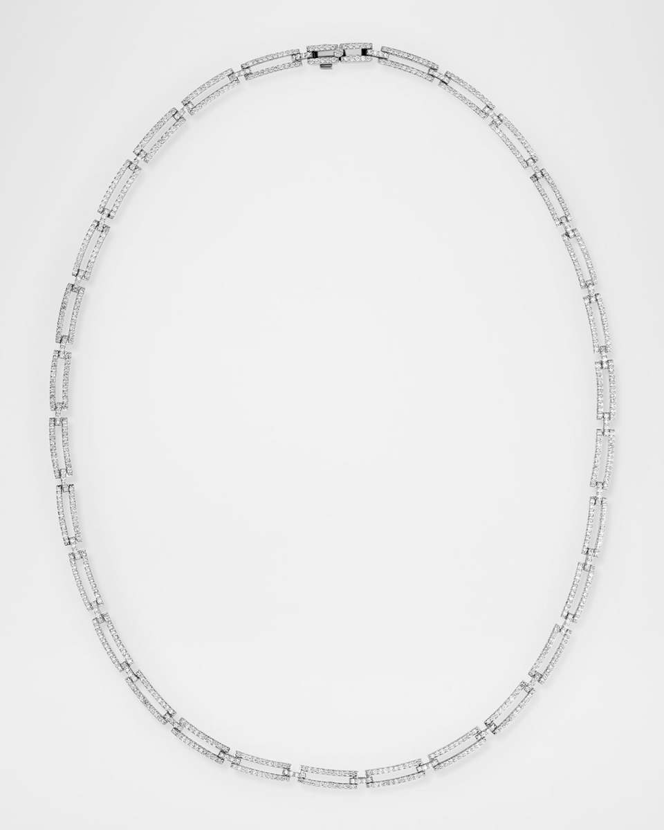14K White Gold Skinny Tag Link Moveable Choker Necklace with Diamonds