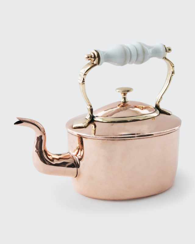 Antique English Tea Kettle W/ Porcelain Handle, Mid 19th Century